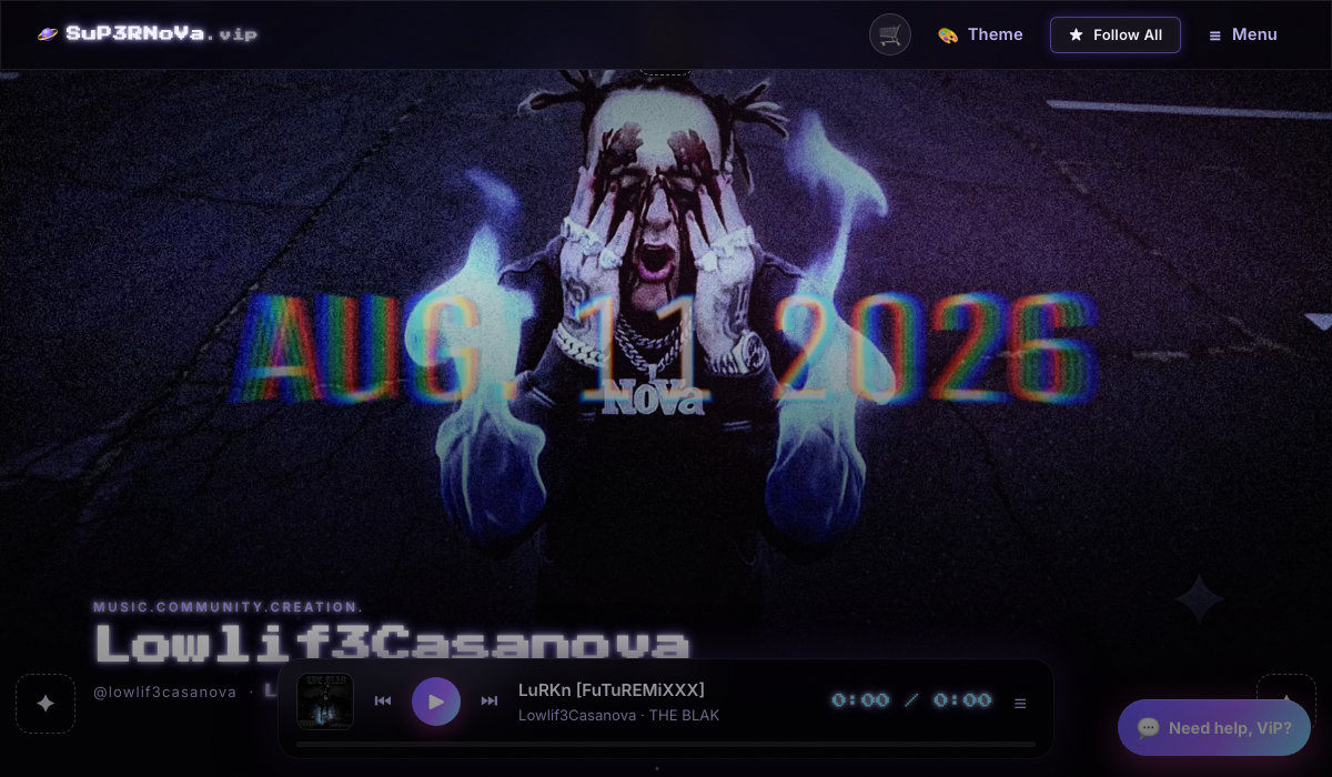 Screenshot of the Lowlif3Casanova artist page